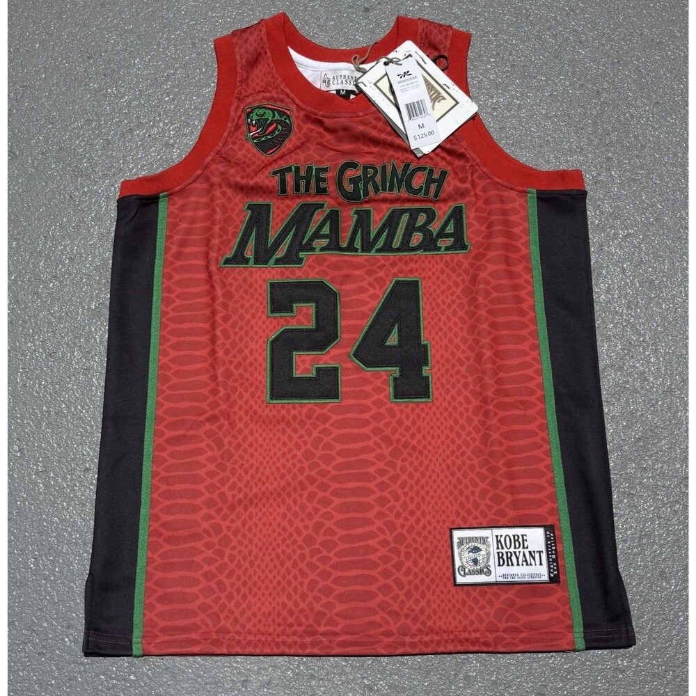Men's Lakers Kobe Bryant The Grinch Mamba Jersey Headgear Classics Red Medium
